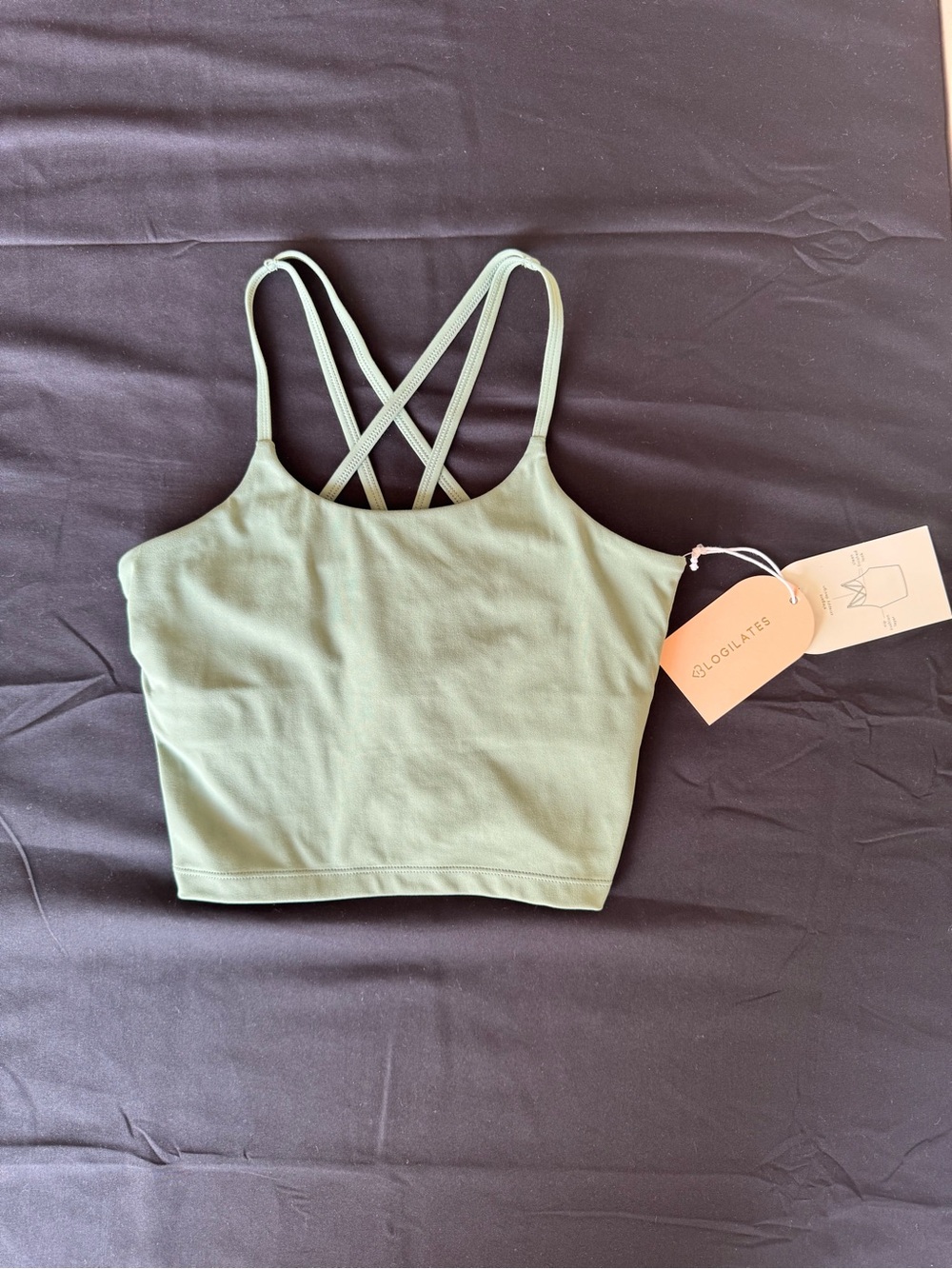 NWT Blogilates Hedge Green Strappy Back Crop Tank Top Sports Bra Women's XS